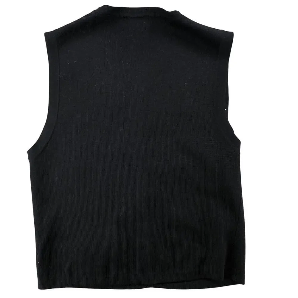 Vintage Merino Wool Zip Vest Black Minimalist Knit Sleeveless L